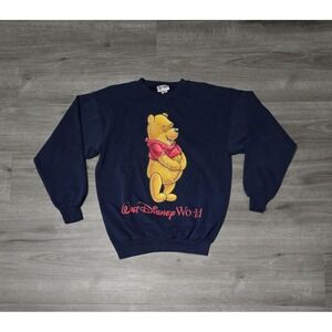 Vintage Disney Sweater Adult Blue Winnie The Pooh Walt Disney World‎ Mens Medium